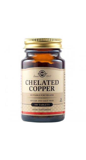 Solgar Chelated Copper Συμπλήρωμα Διατροφής Χαλκού Για Την Καλή Υγεία Οστών Δέρματος & Μαλλιών, 100tabs