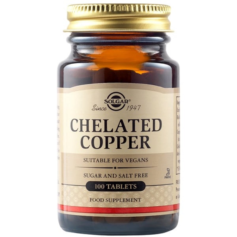 Solgar Chelated Copper Συμπλήρωμα Διατροφής Χαλκού Για Την Καλή Υγεία Οστών Δέρματος & Μαλλιών, 100tabs