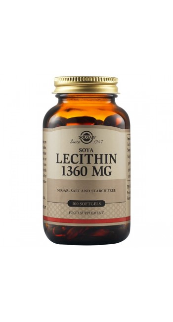 Solgar Lecithin 1360mg Συμπλήρωμα Διατροφής Λεκιθίνη Σόγιας για Τόνωση Νευρικού & Ανοσοποιητικού Συστήματος - Ιδανικό για Έλεγχο του Σωματικού Βάρους, 100softgels