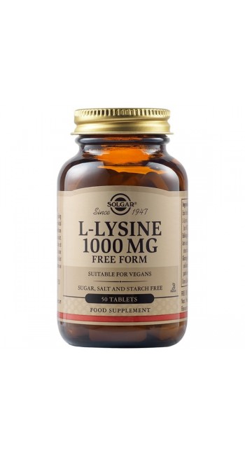 Solgar L-Lysine 1000mg Συμπλήρωμα Διατροφής L-λυσίνης Χρήσιμο για Πρόληψη & Επιτάχυνση Χρόνου Ανάρρωσης του Απλού Έρπη, 50tabs