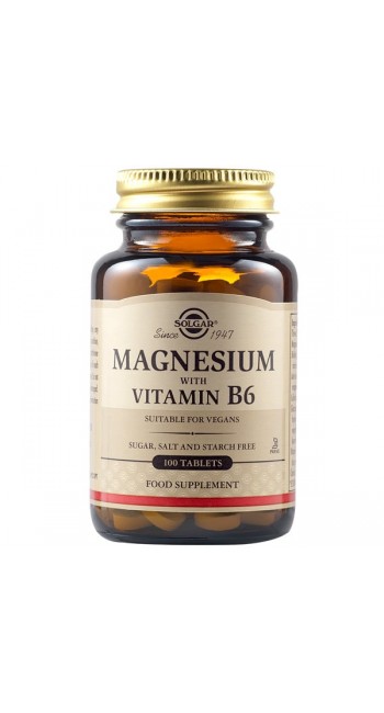 Solgar Magnesium + B6 Συμπλήρωμα Διατροφής Μαγνήσιο σε Συνδυασμό με Βιταμίνη Β6, 100tabs