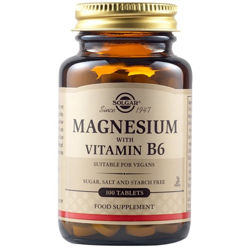 Solgar Magnesium + B6 Συμπλήρωμα Διατροφής Μαγνήσιο σε Συνδυασμό με Βιταμίνη Β6, 100tabs