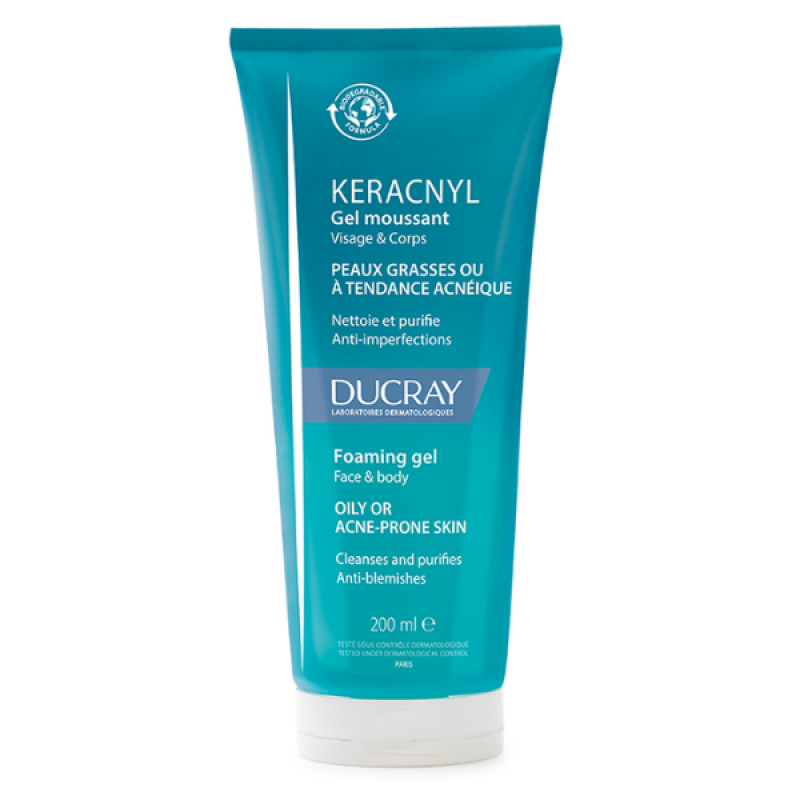 Ducray Keracnyl Gel Moussant Καθαριστικό Προσώπου-Σώματος για Λιπαρό Δέρμα με Ατέλειες, 200ml