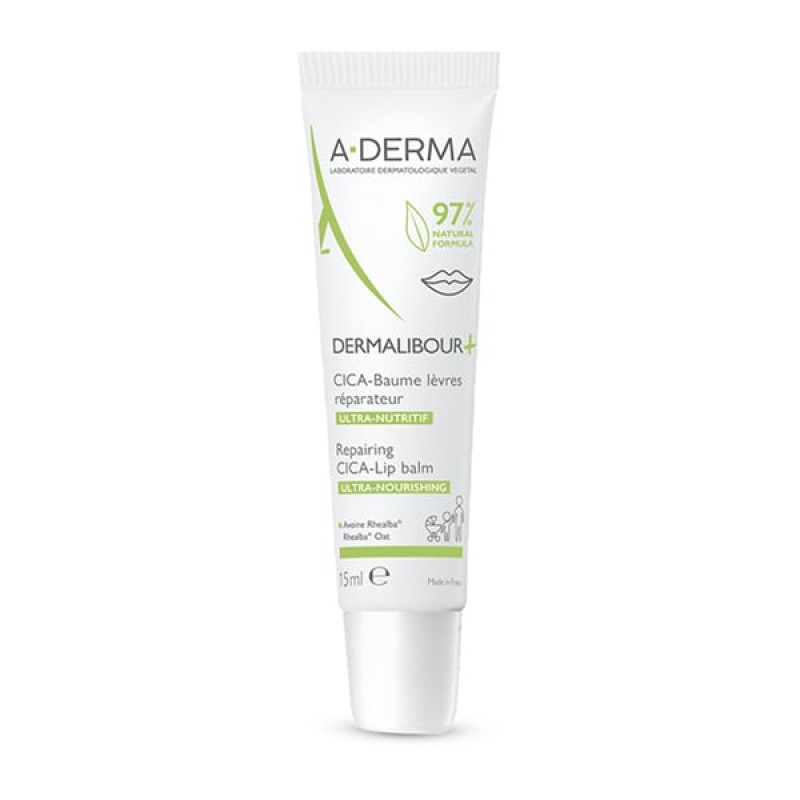 A-Derma Dermalibour+ Repairing Cica-Lip Balm Βάλσαμο Χειλιών για Σκασμένα & Ξηρά Χείλη, 15ml