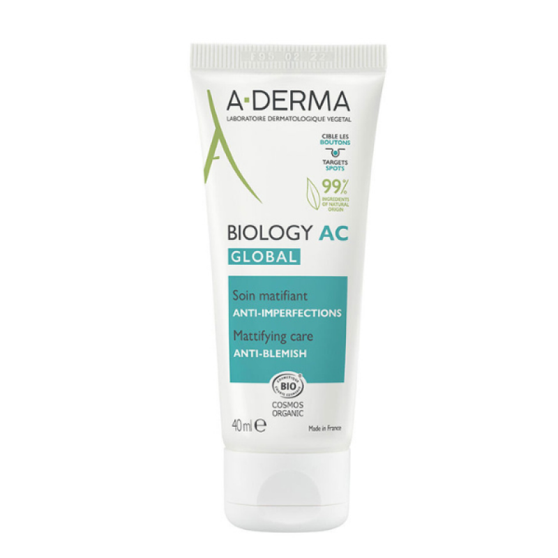 A-Derma Biology AC Global Mattifying Care Anti-Blemish Ενυδατική Κρέμα κατά των Ατελειών, 40ml