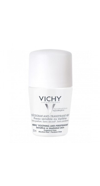 Vichy Deodorant 48hrs Skin Roll On 48ωρη Αποσμητική Φροντίδα για Ευαίσθητες ή & Αποτριχωμένες Επιδερμίδες, 50ml