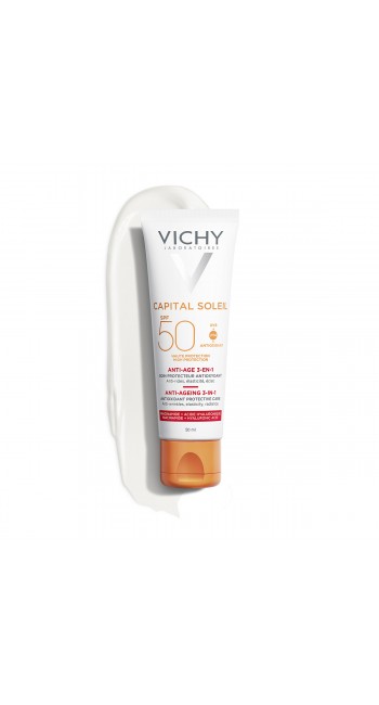 Vichy Capital Soleil Anti-Ageing 3in1 SPF50 Αντηλιακή Κρέμα Προσώπου με Αντιγηραντική Δράση, 50ml