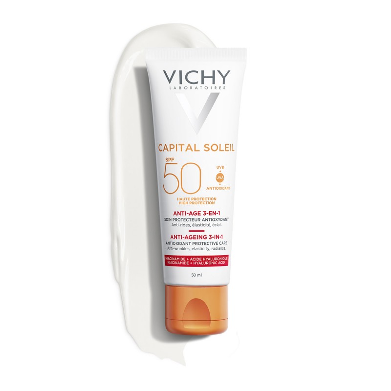 Vichy Capital Soleil Anti-Ageing 3in1 SPF50 Αντηλιακή Κρέμα Προσώπου με Αντιγηραντική Δράση, 50ml