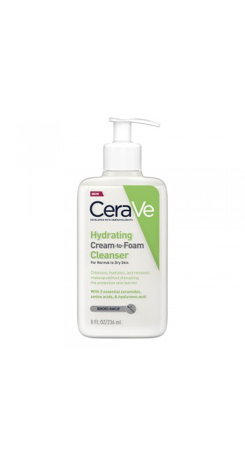 CeraVe Hydrating Cream-to-Foam Cleanser Normal to Dry Skin Αφρώδης Κρέμα Καθαρισμού Για Κανονικό & Ξηρό Δέρμα, 236ml