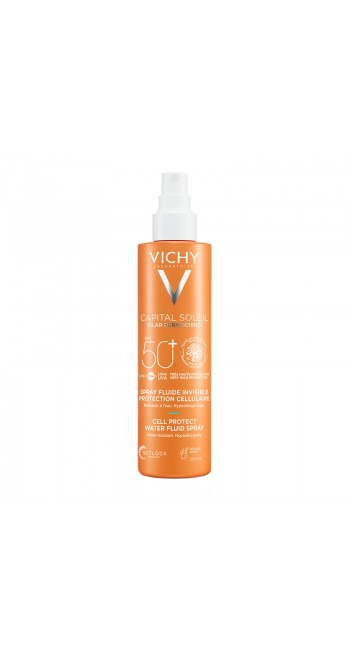 Vichy Capital Soleil Cell Protect Water Fluid Spray SPF50+ Αντηλιακό Γαλάκτωμα Προσώπου & Σώματος σε Σπρέι με Λεπτόρρευστη Υφή, 200ml