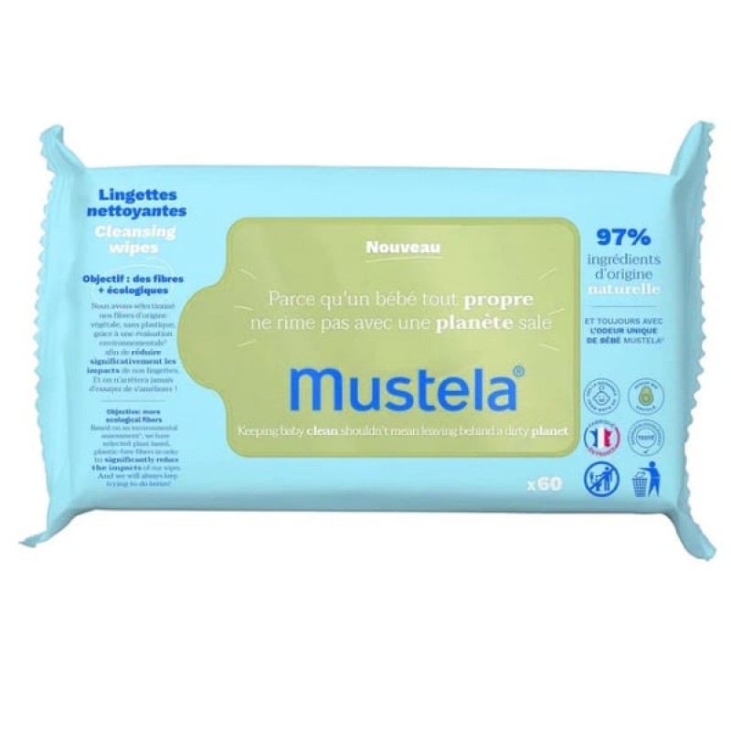 Mustela Eco-Responsible Natural Fiber Cleansing Wipes Απαλά Οικολογικά Μαντηλάκια Καθαρισμού, 60τμχ