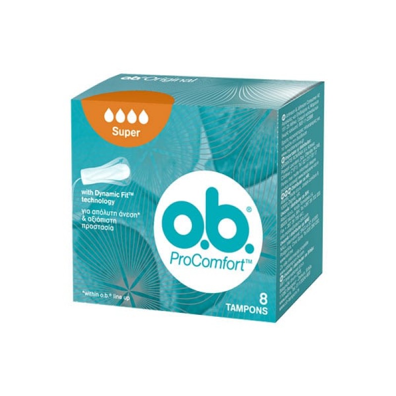 O.B ProComfort Curved Grooves Super Tampons Ταμπόν Μεγάλης Ροής, 8τμχ