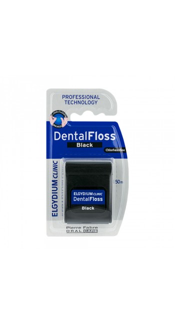 Elgydium Dental Floss Black Οδοντικό Νήμα με Μαύρο Χρώμα, Ελαφρά Κερωμένο & Εμποτισμένο με Χλωρεξιδίνη, 50m