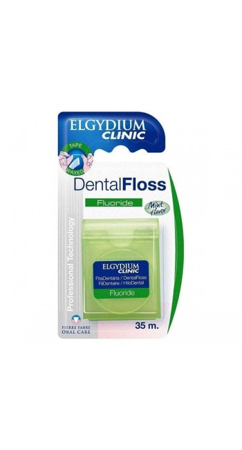 Elgydium Clinic Dental Floss Fluoride Οδοντικό Νήμα Ελαφρώς Κηρωμένο Με Φθόριο 35m, Με Γεύση Μέντας, 1τεμ