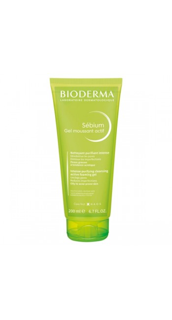 Bioderma Sebium Gel Moussant Actif Intense Purifying Cleansing Active Foaming Gel Αφρίζον Τζελ Καθαρισμού Ιδανικό για Μεικτές & Λιπαρές Επιδερμίδες με Τάση Ακμής, 200ml