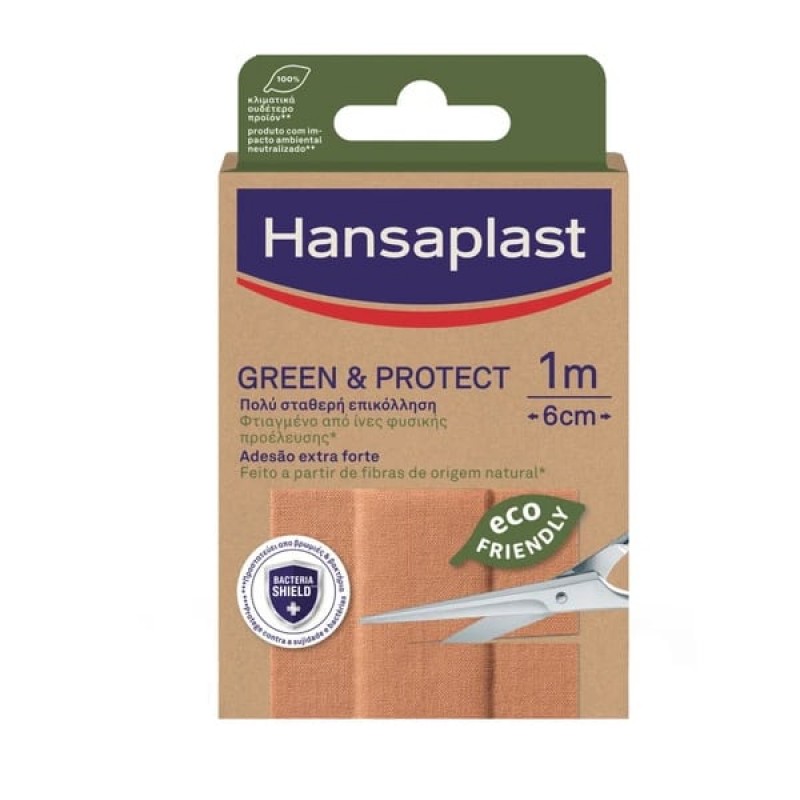 Hansaplast Green & Protect Eco Friendly Αυτοκόλλητα Επίθεματα Πληγών, 1mx6cm, 10τεμ