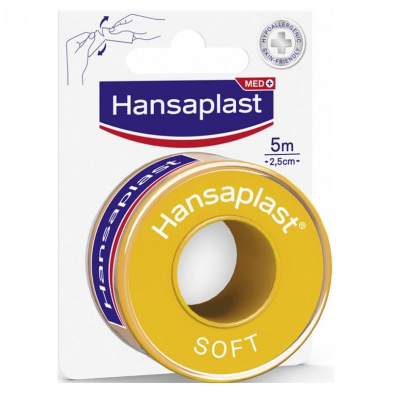 Hansaplast Soft Fixation Tape Υποαλλεργική Επιδεσμική Ταινία Χωρίς Λάτεξ 5m x 2,5cm, 1τεμ