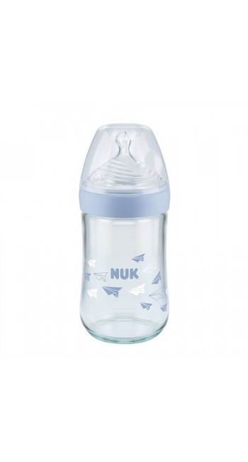 Nuk Nature Sense Γυάλινο Μπιμπερό Θηλή Σιλικόνης Medium 0-6m 240ml 