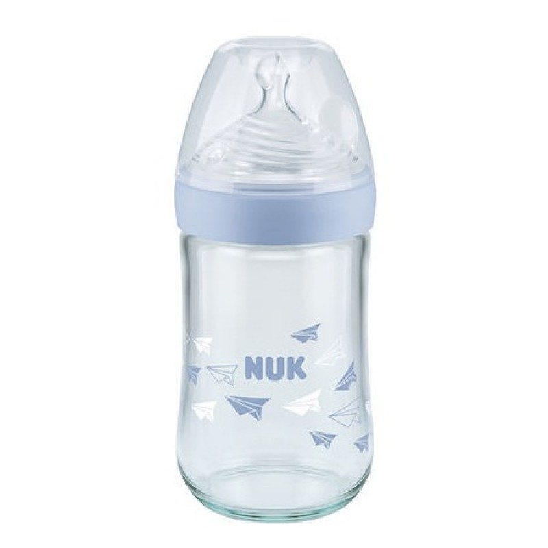 Nuk Nature Sense Γυάλινο Μπιμπερό Θηλή Σιλικόνης Medium 0-6m 240ml 