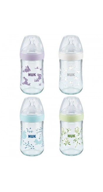 Nuk Nature Sense Even Softer Series Γυάλινο Μπιμπερό με Θηλή Σιλικόνης Μεγεθος M, 0-6m, 240ml