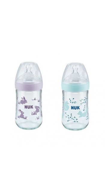 Nuk Nature Sense Even Softer Series Γυάλινο Μπιμπερό με Θηλή Σιλικόνης Μεγεθος S, 0-6m, 120ml