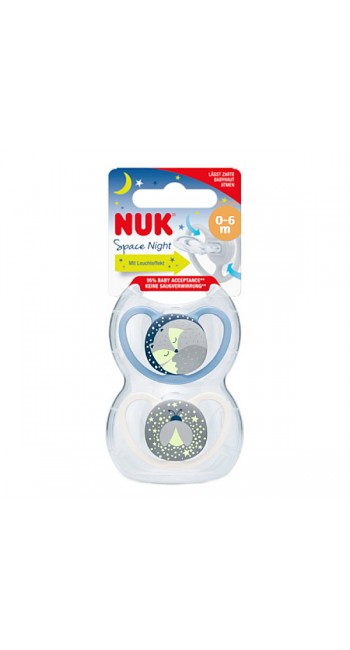 Nuk Space Night Πιπίλες Σιλικόνης 0-6m Σιλικόνης Γατούλα & Μέλισσα, 2τμχ 