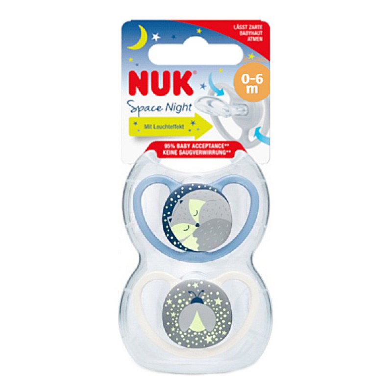 Nuk Space Night Πιπίλες Σιλικόνης 0-6m Σιλικόνης Γατούλα & Μέλισσα, 2τμχ 