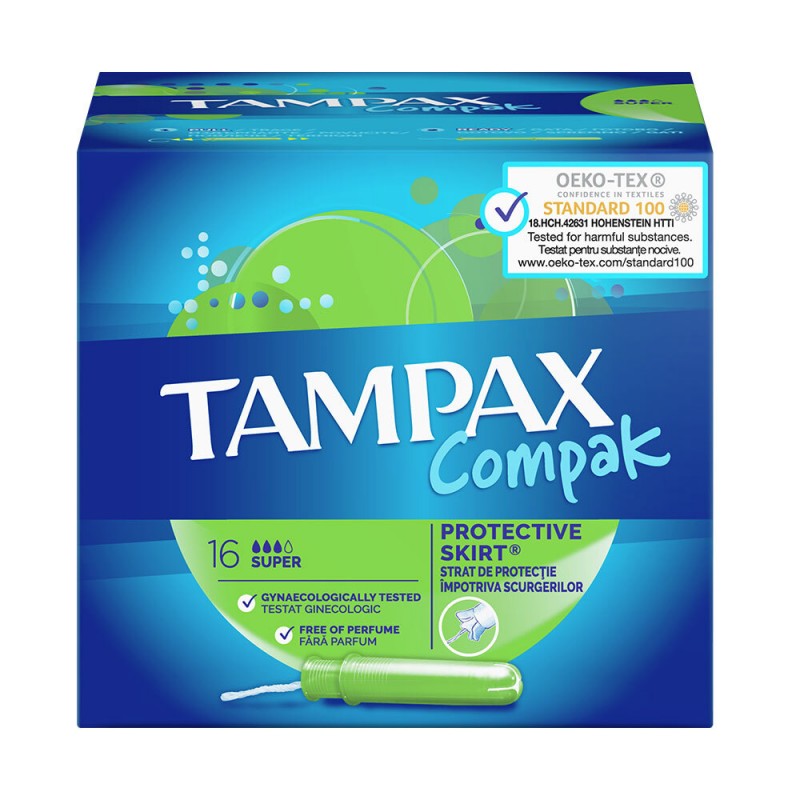 Tampax Compak Super με Απλικατέρ για Προστασία & Διακριτικότητα, 16τμχ