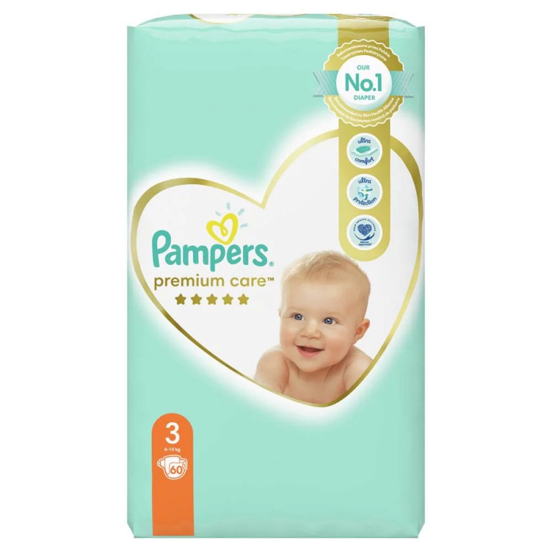 Pampers Premium Care Jumbo Pack No.3 6-10 kg Βρεφικές Πάνες, 60 τεμάχια