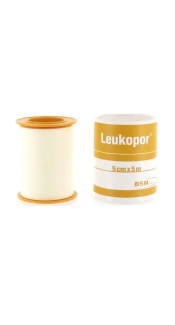 Leukoplast Leukopor Αυτοκόλλητη Eπιδεσμική Tαινία 5cmx5m, 1τμχ