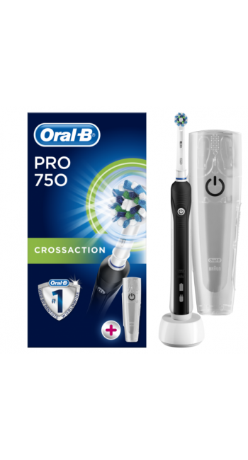 Oral-B Pro 750 3D CrossAction Special Edition Black Ηλεκτρική Οδοντόβουρτσα με ΔΩΡΟ Θήκη Ταξιδίου, Χρωμα Μαύρο