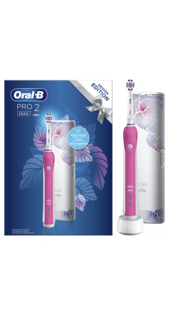 Oral-B Pro 2 2500 Design Edition Pink Ηλεκτρική Οδοντόβουρτσα Με Χρονομετρητή, Αισθητήρα Πίεσης & Θήκη Ταξιδίου, 1τμχ