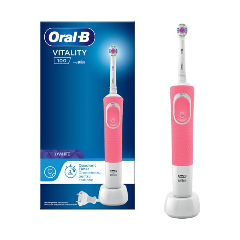 Oral-B Vitality 100 3D White Ηλεκτρική Οδοντόβουρτσα Σε Ροζ Χρώμα, 1τεμ