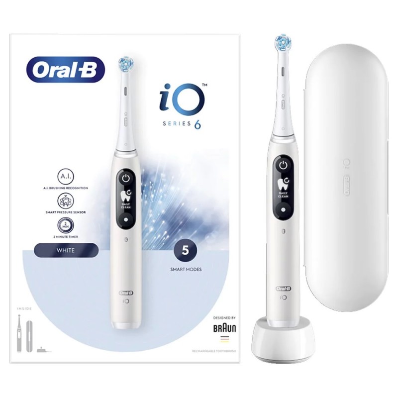 Oral-B iO Series 6 Ηλεκτρική Οδοντόβουρτσα με Αισθητήρα Πίεσης White, 1τμχ