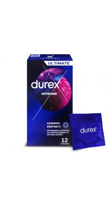 Durex Προφυλακτικά με Κουκίδες, Ραβδώσεις & Διεγερτικό Τζελ Intense Κανονική Εφαρμογή, 12τμχ 