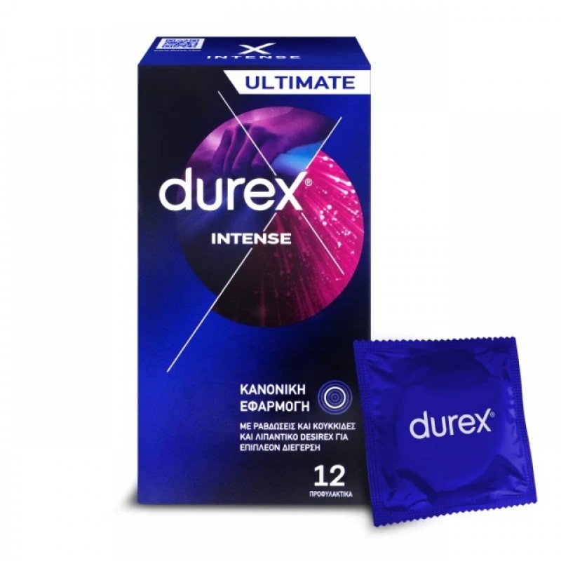 Durex Προφυλακτικά με Κουκίδες, Ραβδώσεις & Διεγερτικό Τζελ Intense Κανονική Εφαρμογή, 12τμχ 