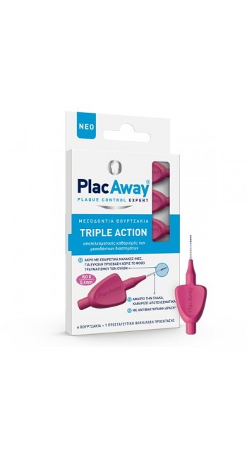 Plac Away Triple Action Μεσοδόντια Βουρτσάκια 0.4mm ISO 0, Ροζ, 6τμχ