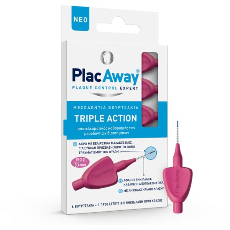 Plac Away Triple Action Μεσοδόντια Βουρτσάκια 0.4mm ISO 0, Ροζ, 6τμχ