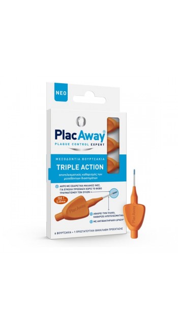 Plac Away Triple Action Μεσοδόντια Βουρτσάκια Πορτοκαλί 0.45mm, 6τμχ