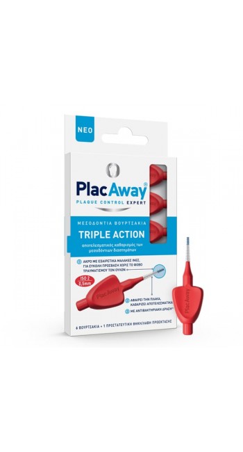 Plac Away Triple Action Μεσοδόντια Βουρτσάκια 0.5mm Κόκκινο, 6τμχ