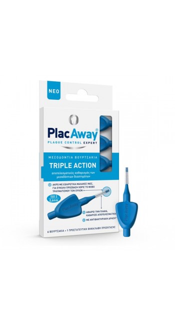 Plac Away Triple Action Μεσοδόντια Βουρτσάκια 0.6mm Μπλέ, 6τμχ