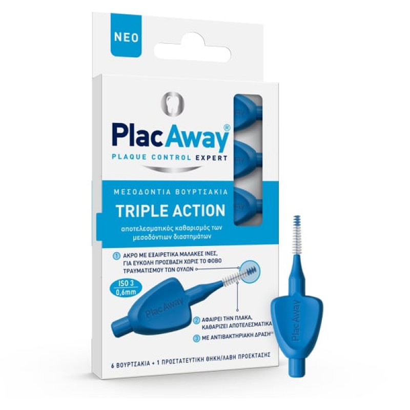 Plac Away Triple Action Μεσοδόντια Βουρτσάκια 0.6mm Μπλέ, 6τμχ