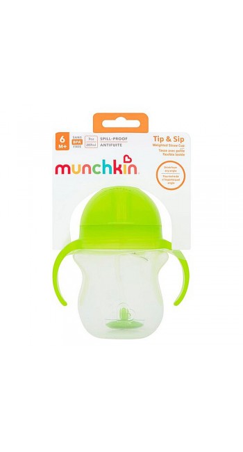 Munchkin Tip & Sip Straw Cup Ποτήρι με Καλαμάκι & Βαρίδι που δε Χύνετα, Πράσινο - 207ml