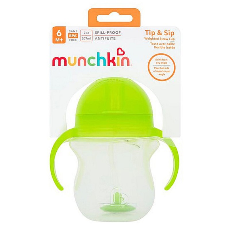 Munchkin Tip & Sip Straw Cup Ποτήρι με Καλαμάκι & Βαρίδι που δε Χύνετα, Πράσινο - 207ml