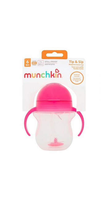 Munchkin Tip & Sip Cup Pink Παιδικό Χρωματιστό Κύπελλο Με Ενσωματωμένο Καλαμάκι 1 τεμάχιο