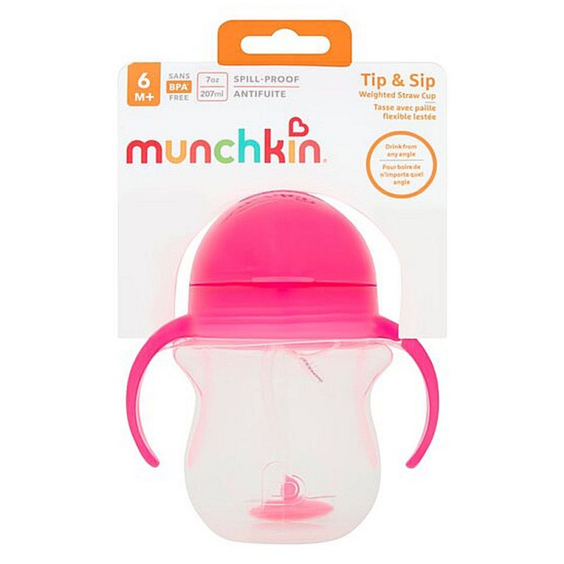 Munchkin Tip & Sip Cup Pink Παιδικό Χρωματιστό Κύπελλο Με Ενσωματωμένο Καλαμάκι 1 τεμάχιο