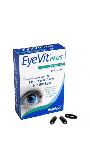 HealthAid EyeVit PLUS, Συνδυασμός από βότανα, βιταμίνες, μέταλλα & ιχνοστοιχεία, που βοηθούν τα μάτια να παραμένουν φωτεινά & υγρά, ιδανικό στην πρόληψη των μαύρων κύκλων & στις σακούλες κάτω από τα μάτια, 30 κάψουλες