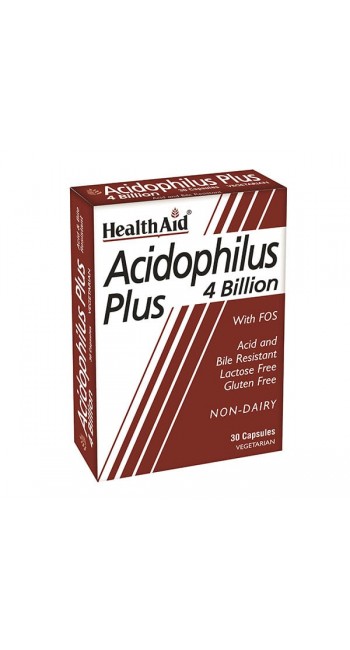 Health Aid Acidophilus Plus Συμπλήρωμα Διατροφής με Προβιοτικά 4 Billion & Πρεβιοτικά FOS για την Καλή Υγεία του Πεπτικού & Ανοσοποιητικού Συστήματος, 30 Κάψουλες