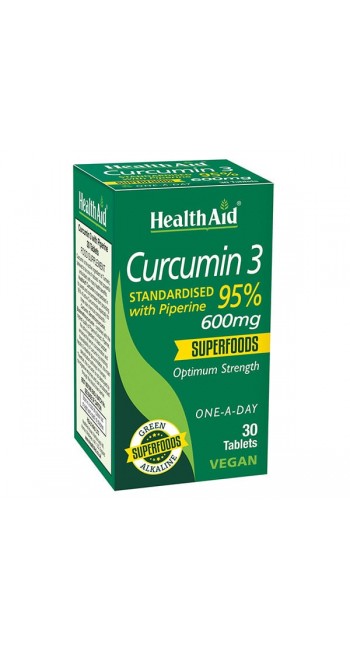 HealthAid Curcumin 3 600mg Συμπλήρωμα Διατροφής με Κουρκουμίνη με Πιπερίνη 30 Ταμπλέτες 