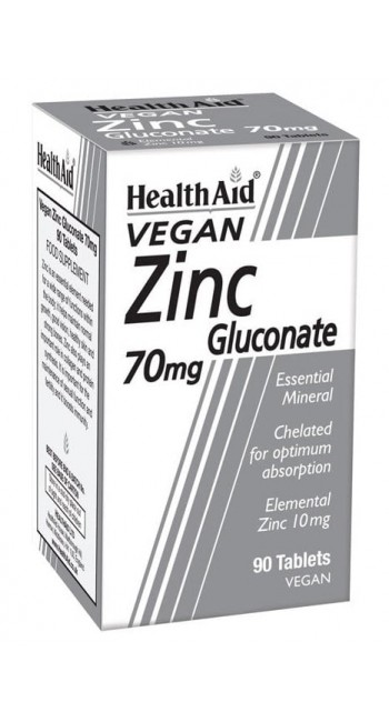 HealthAid Zinc Gluconate 70mg Συμπλήρωμα Διατροφής Ψευδαργύρου για Τόνωση Ανοσοποιητικού, Καλή Υγεία Δέρματος & Αναπαραγωγικού, 90tabs